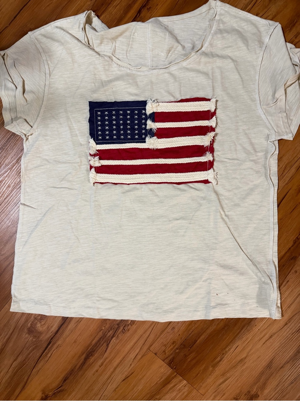 SHEIN Embroidery Distressed American Flag tee